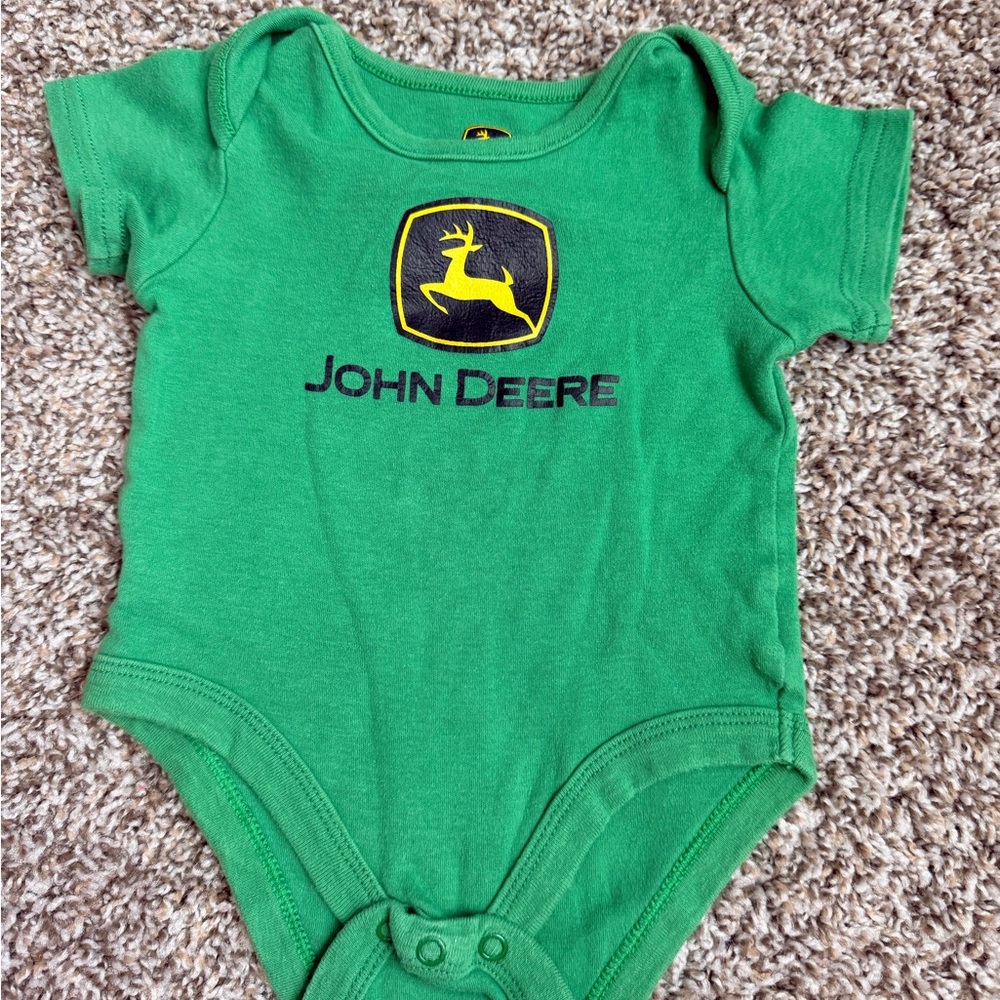 John Deere Green Short Sleeve Baby Bodysuit with Logo